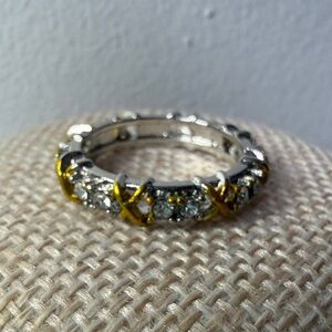 Two-Tone Silver and Gold Crystal Accent Women's Band Sz 7